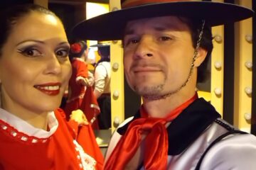 Milton Manica y Gala, Diablos de la Pampa, espectáculo de Brazilian Gaucho de bombos, boleadoras, látigos y lazos